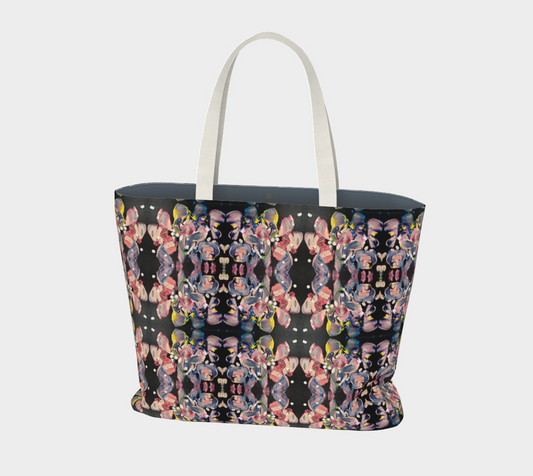 "Grace in Orchid Petals" Large Tote #2 (Black, Pink)