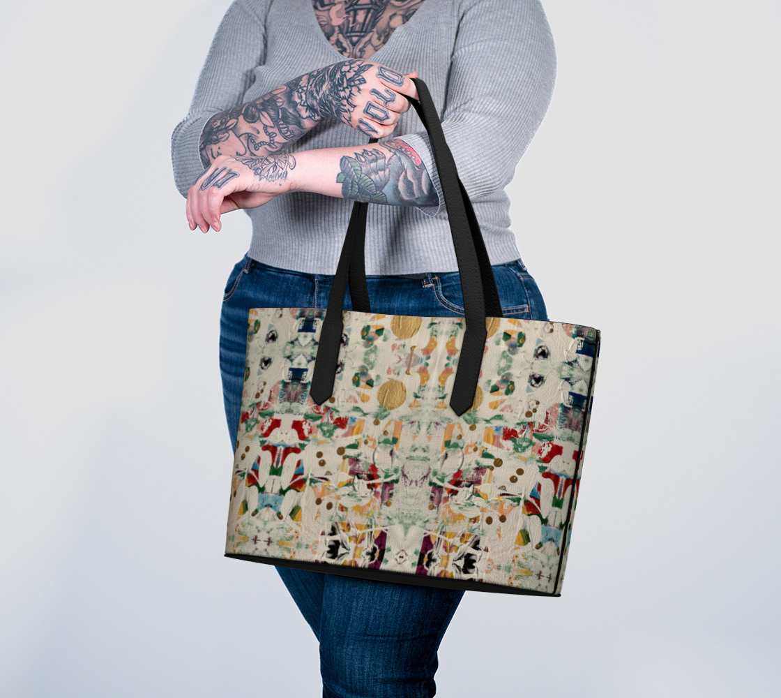“Colours of Ice” Vegan Leather Tote Bag (Beige, Multi)
