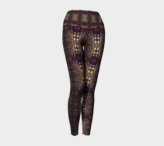"Tulips" Yoga Leggings (Magenta, Gold)