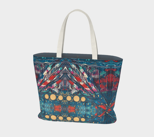 "Awakening" Large Tote (Turquoise, Red, Gold)