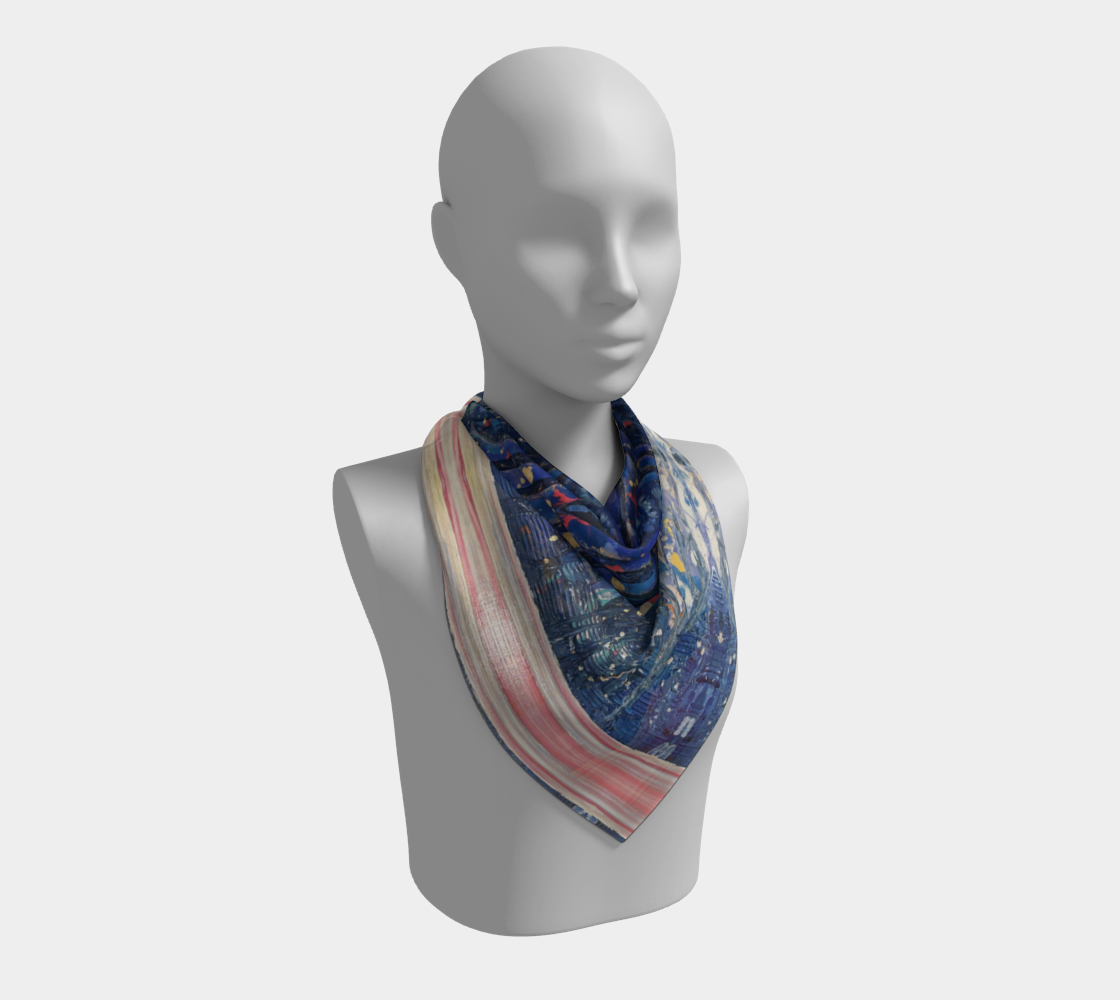 "Blue Sky" Square Scarf (Blue, Pink)