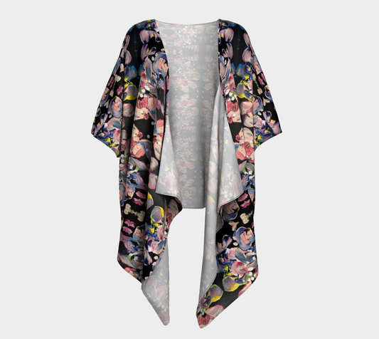 "Grace in Orchid Petals" Draped Kimono (Black, Pink)