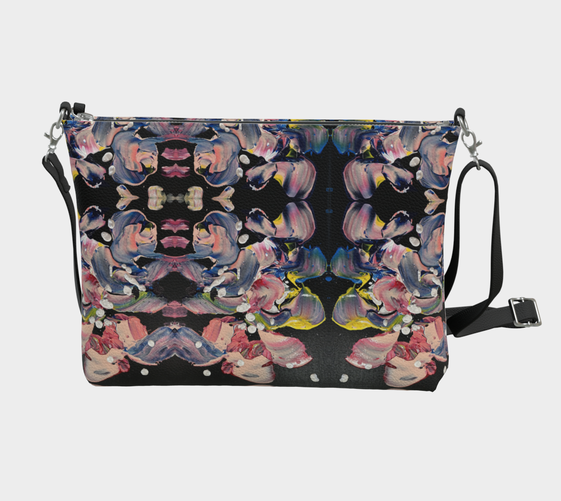 “Grace In Orchid Petals” Vegan Leather Crossbody Purse (Black, Pink, Yellow)