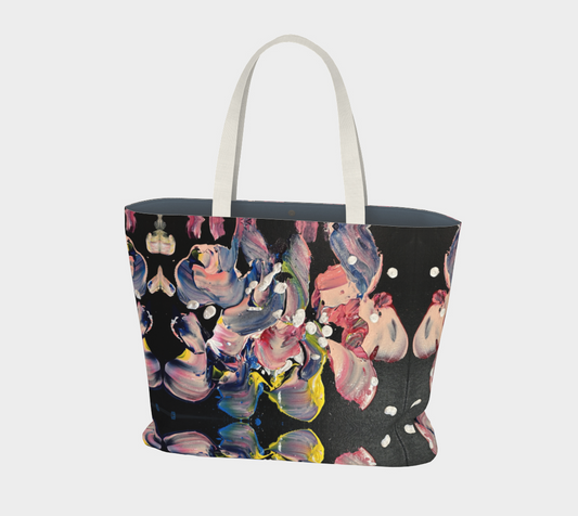 Grace in Orchid Petals" Large Tote #1 (Black, Pink)