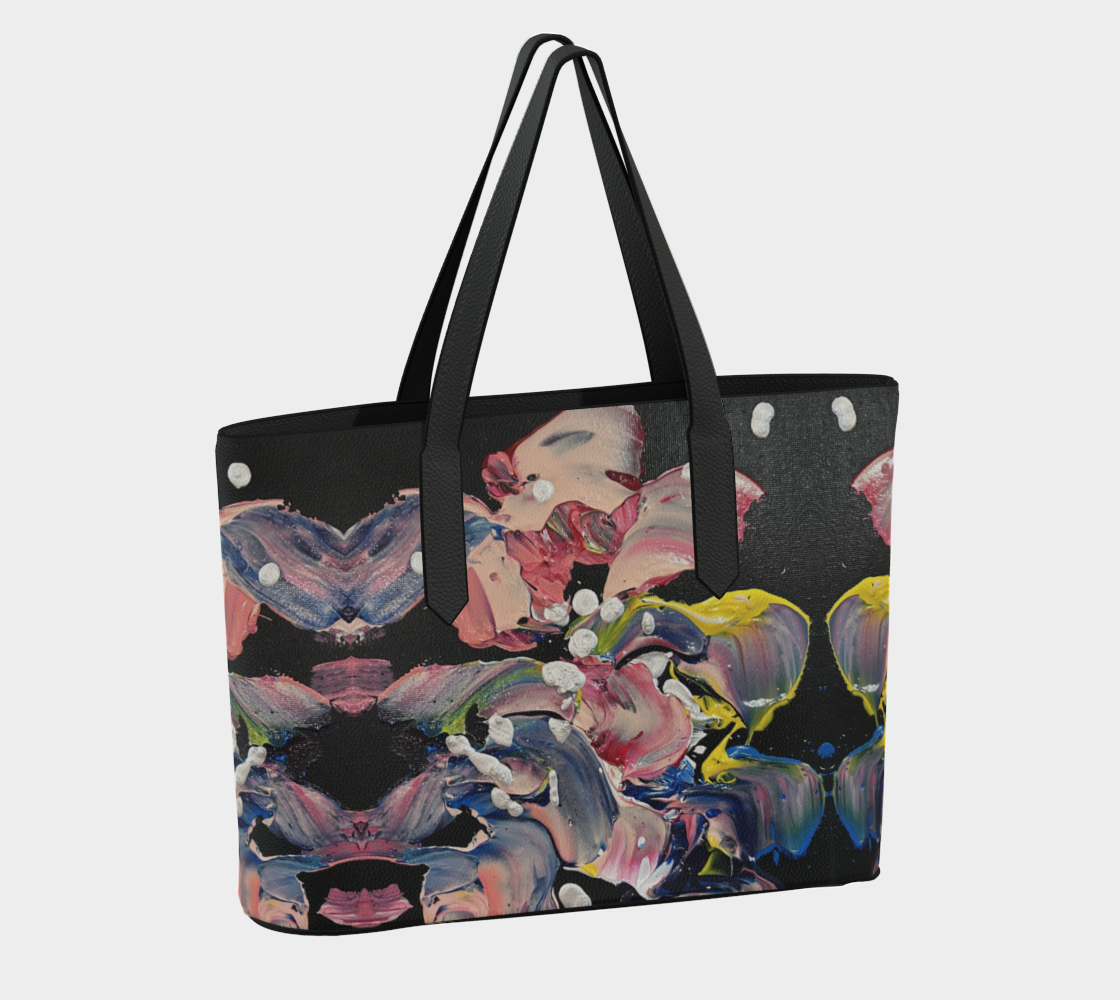 “Grace in Orchid Petals" Vegan Tote (Black, Pink)