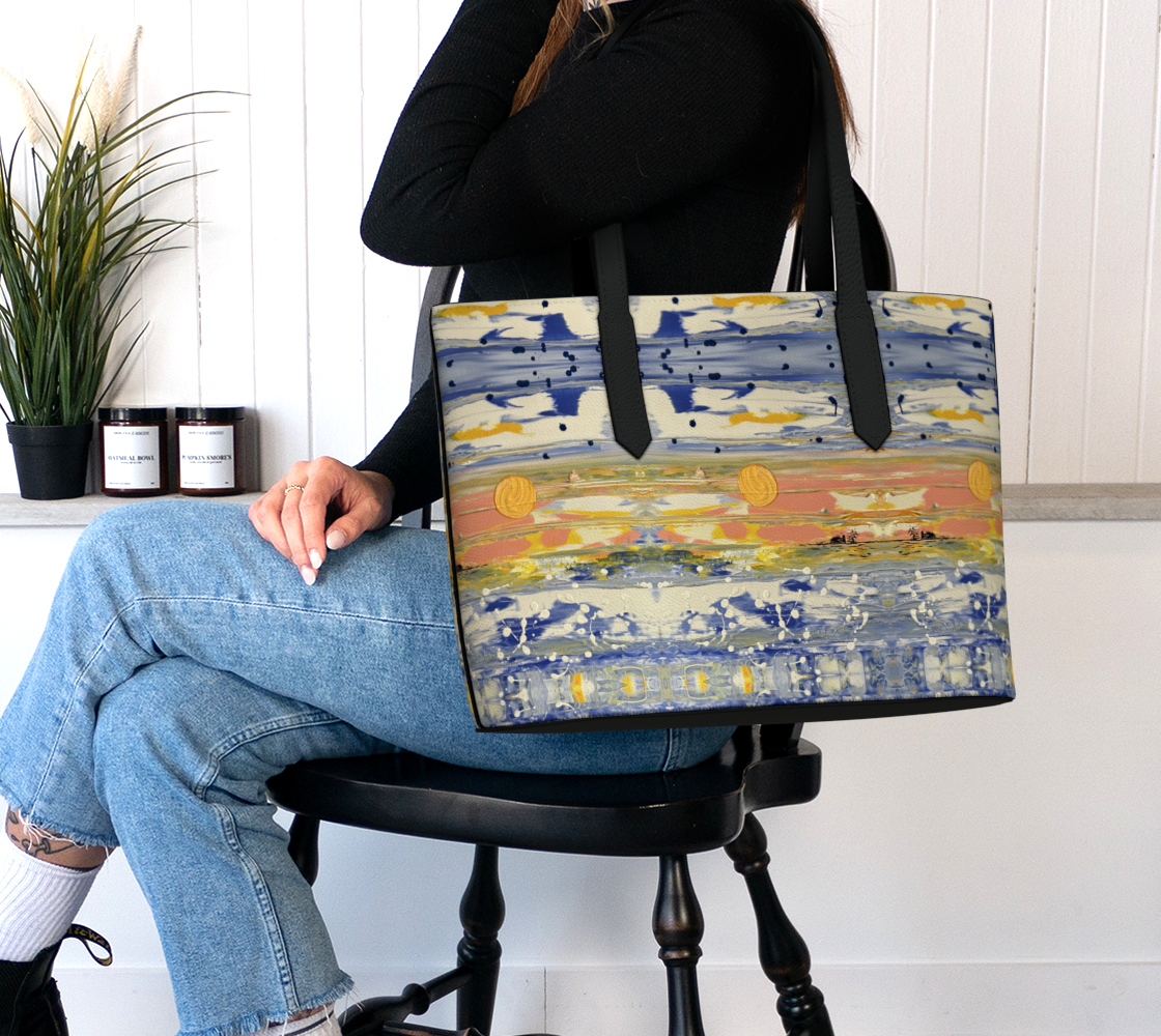 “Blue Snow” Vegan Leather Tote Bag (Blue, Peach, Yellow)
