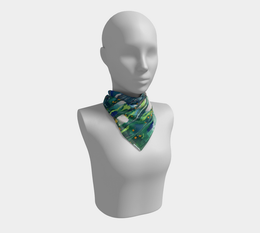 "By Monty's Marsh" Square Scarf (Green, Blue, White)