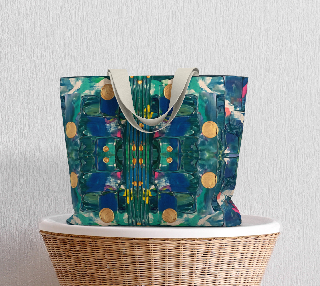"Water Lillies" Large Tote (Turquoise, Aqua, Gold, Pink)