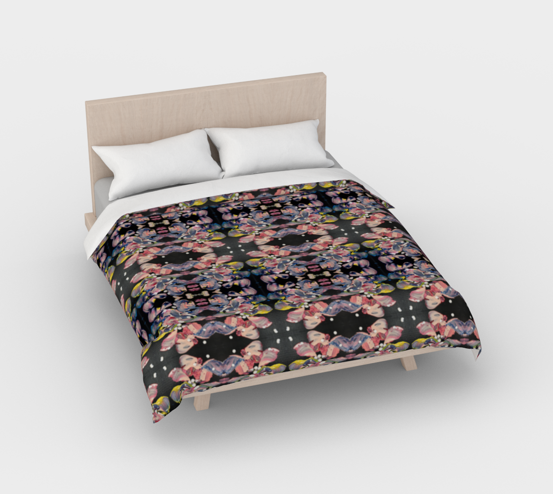”Grace In Orchid Petals” Duvet Cover #2 (Black, Pink, Blue)
