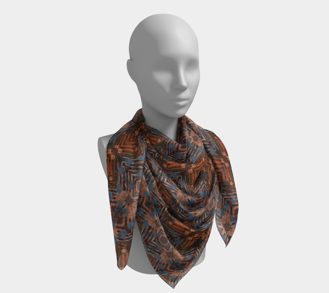 "Family Geometry"  Square Scarf (Blue, Orange)