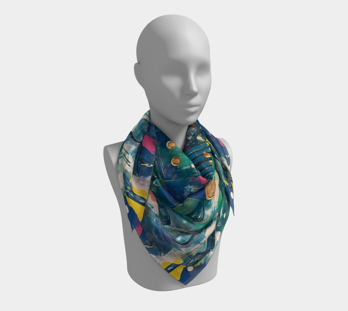 "Water Lilies" Square Scarf (Blue, Green, Yellow)