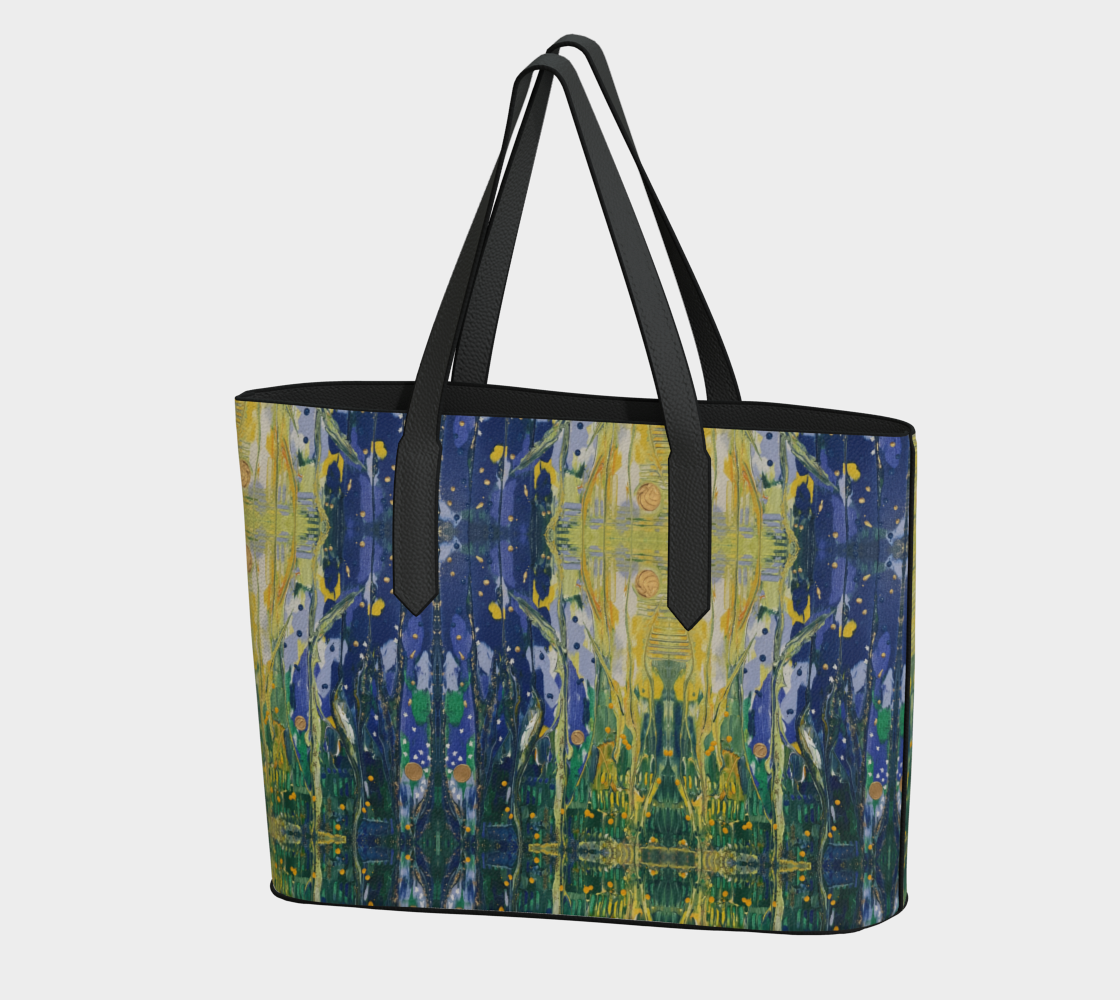 “Arrival of Spring” Vegan Leather Tote Bag (Blue, Green, Yellow)