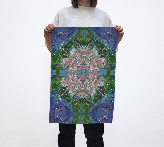 "Anniversary Flowers" Tea Towel (Pink, Blue, Green)