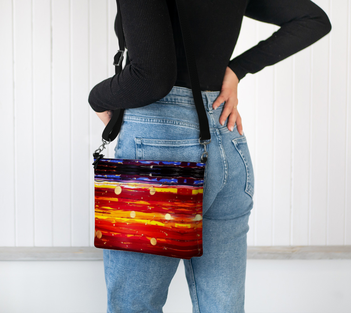 “View From the Red Planet” Vegan Leather Crossbody (Red, Yellow, Purple)
