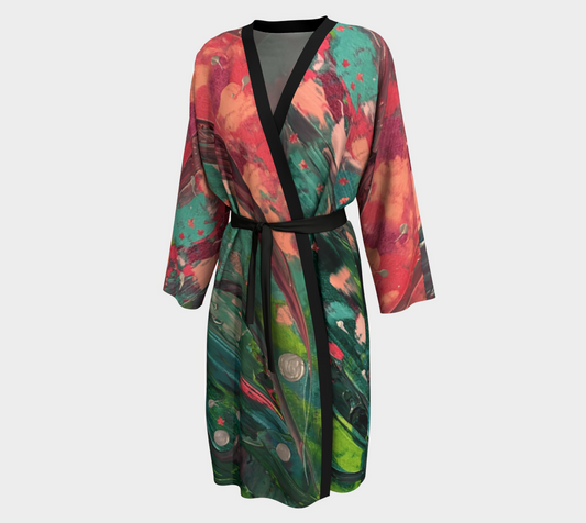 "Pink Flowers" Peignoir (Pink, Green)