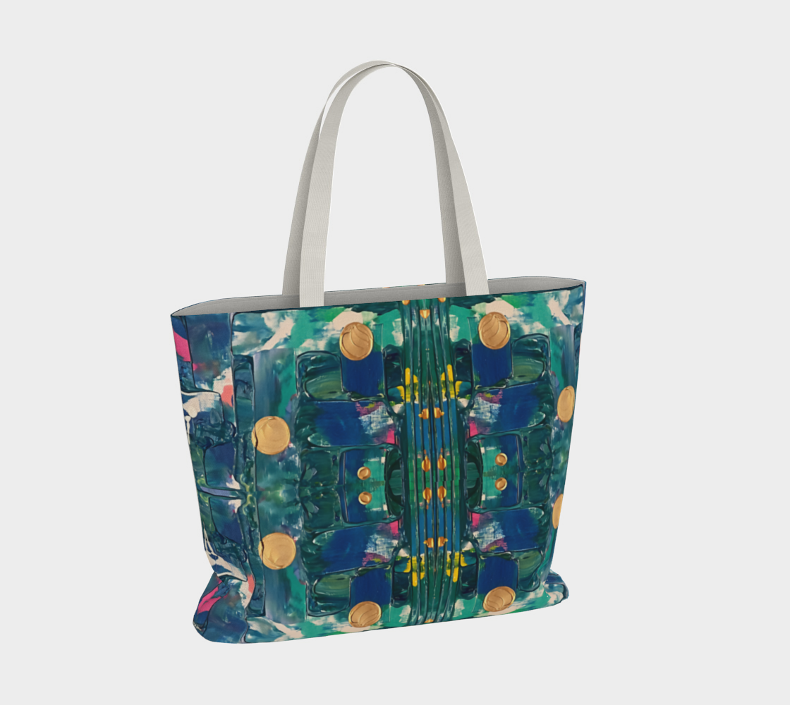 "Water Lillies" Large Tote (Turquoise, Aqua, Gold, Pink)