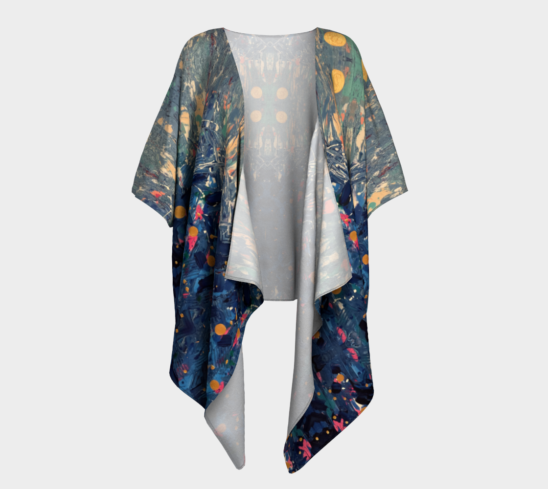 "Blue Mountain" Draped Kimono (Blue, Pink)
