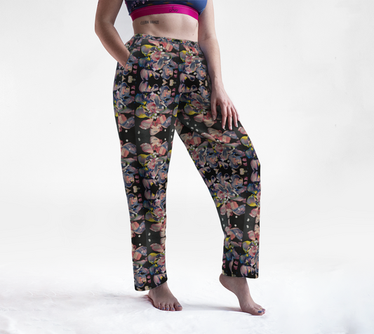 "Grace in Orchid Petals" Lounge Pants (Black, Pink)