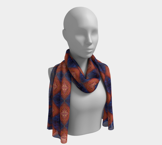 "Edge of Dawn" Long Scarf #2 (Blue, Red, Orange)