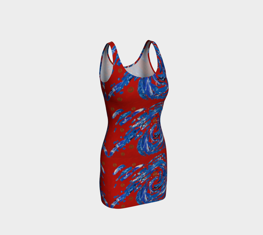 "Good Fortune" Bodycon Dress (Red, Blue)