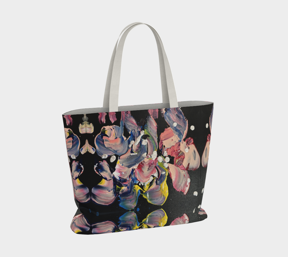 Grace in Orchid Petals" Large Tote #1 (Black, Pink)