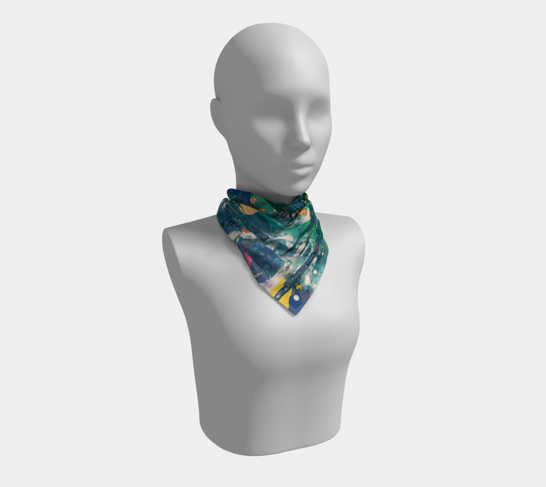 "Water Lilies" Square Scarf (Blue, Green, Yellow)