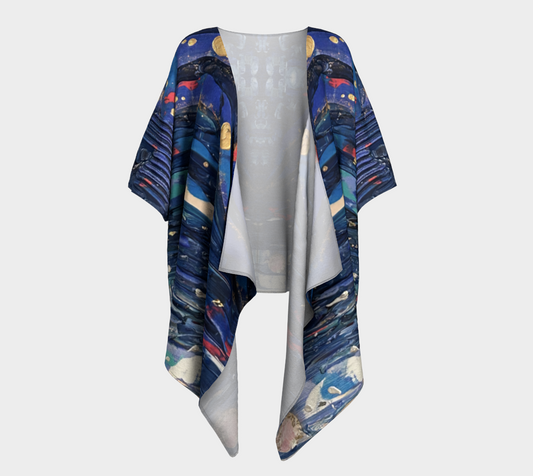 "Blue Sky" Draped Kimono (Blue, Pink)