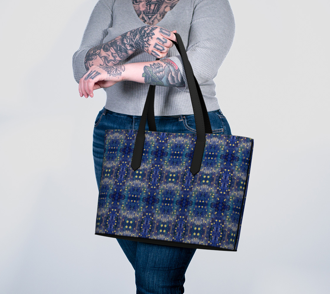 “Advent Blue” Vegan Leather Tote Bag (Blue, Gold)