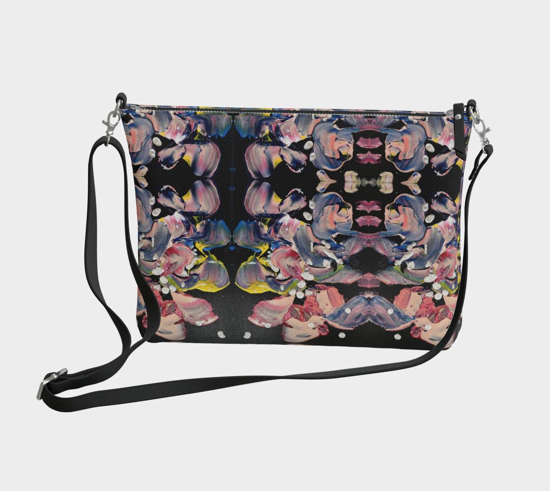 “Grace In Orchid Petals” Vegan Leather Crossbody Purse (Black, Pink, Yellow)