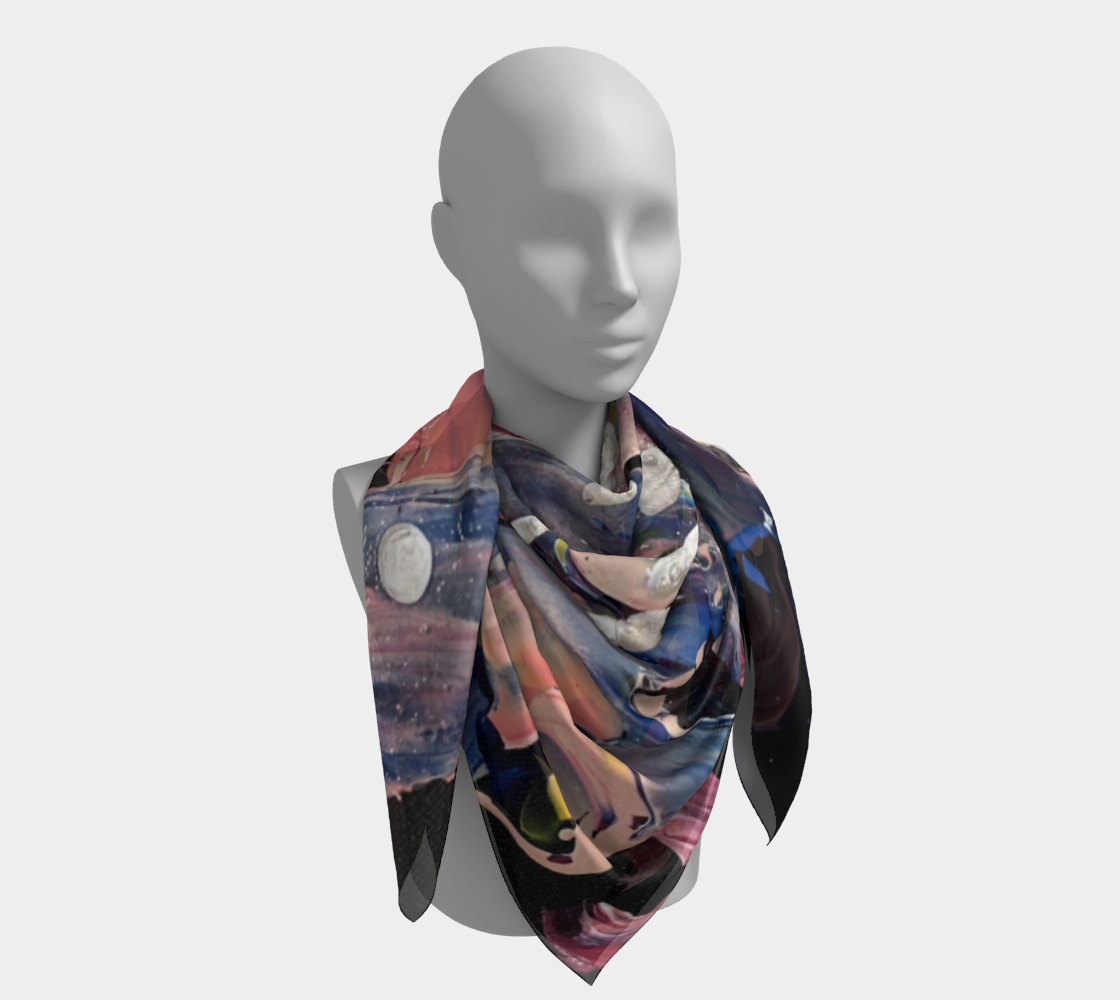 "Grace in Orchid Petals" Square Scarf (Black, Pink)