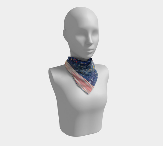 "Blue Sky" Square Scarf (Blue, Pink)