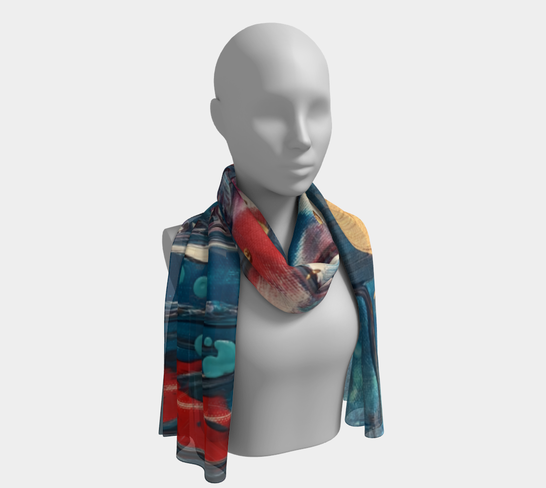 "Awakening" Long Scarf (Aqua, Red)