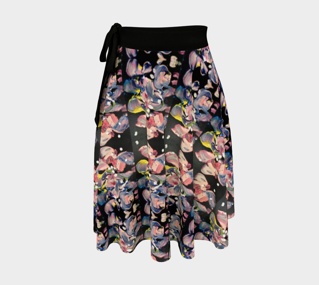 "Grace In Orchid Petals"  Wrap Skirt (Black, Pink)