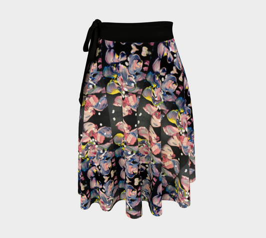 "Grace In Orchid Petals"  Wrap Skirt (Black, Pink)