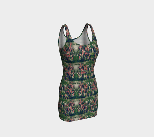 "Marsh Flowers" Bodycon Dress (Green, Pink)