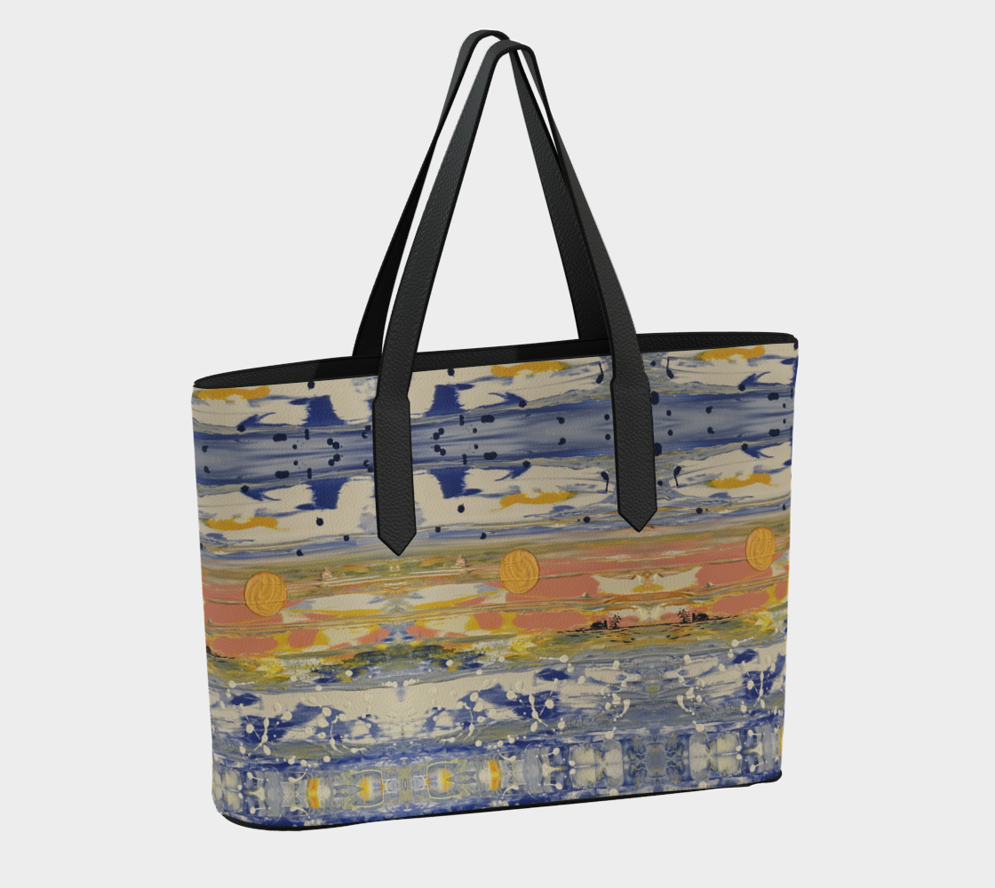 “Blue Snow” Vegan Leather Tote Bag (Blue, Peach, Yellow)
