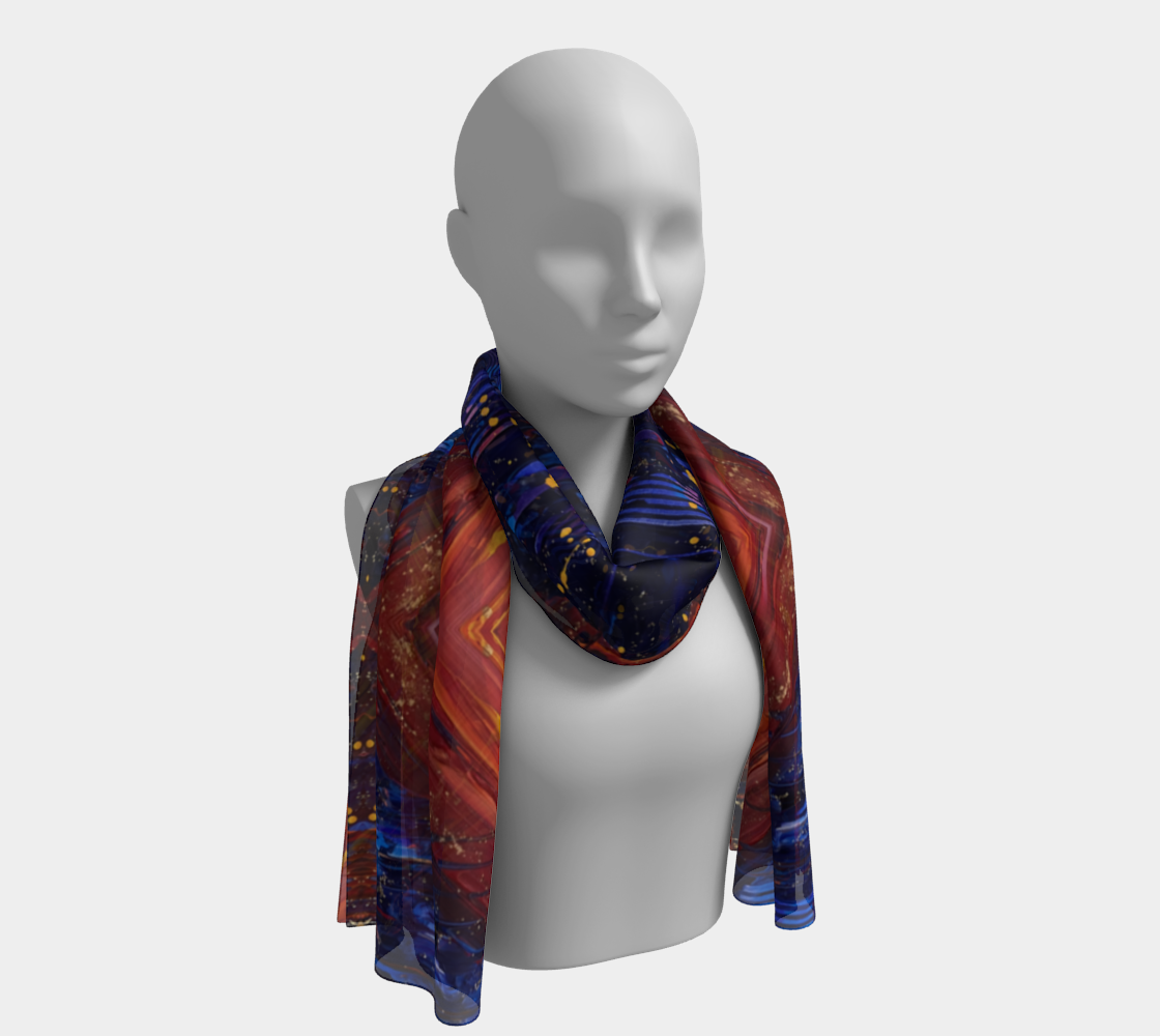 "Edge of Dawn" Long Scarf (Blue, Red, Orange)