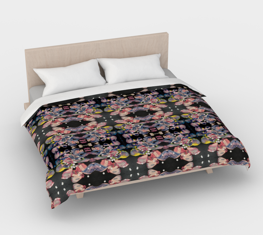 ”Grace In Orchid Petals” Duvet Cover #2 (Black, Pink, Blue)