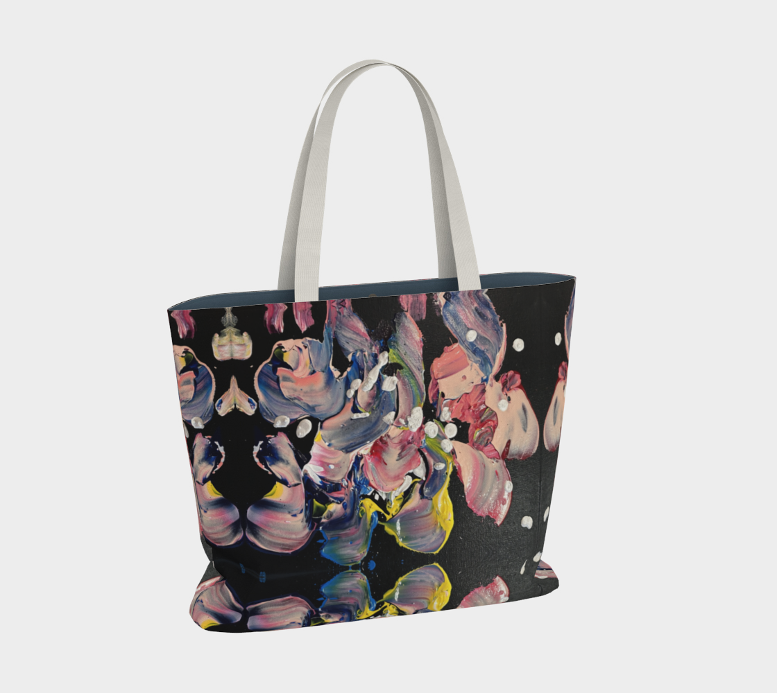Grace in Orchid Petals" Large Tote #1 (Black, Pink)
