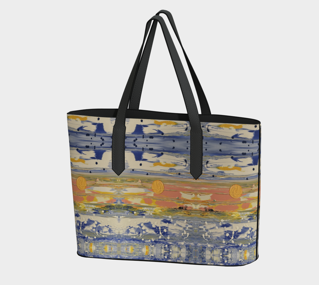 “Blue Snow” Vegan Leather Tote Bag (Blue, Peach, Yellow)