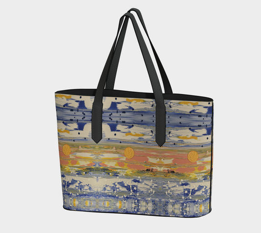 “Blue Snow” Vegan Leather Tote Bag (Blue, Peach, Yellow)