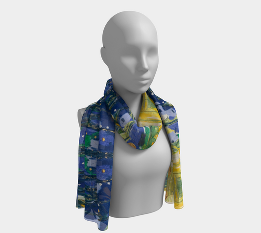 "Spring Awakening" Long Scarf (Blue, Green, Yellow)