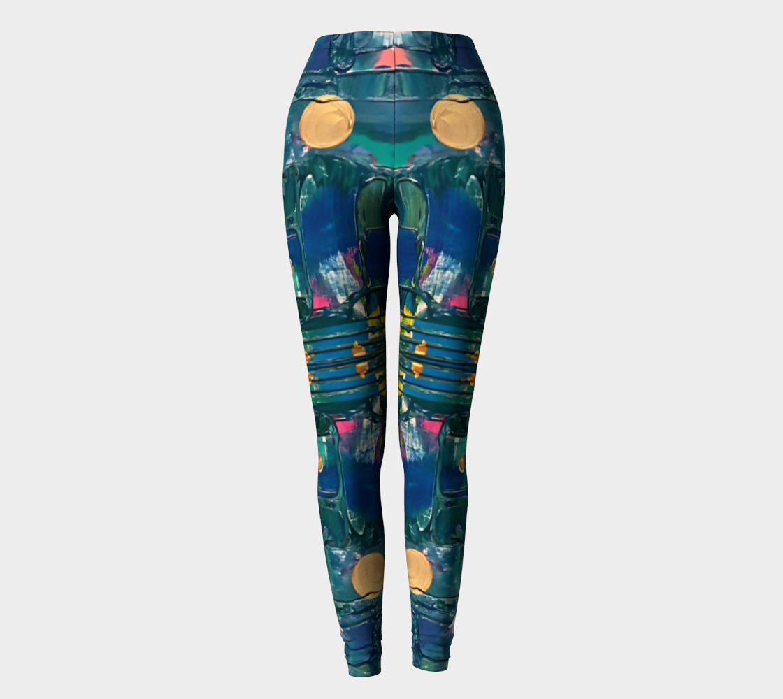 "Water Lilies" Leggings (Turquoise, Pink, Gold)