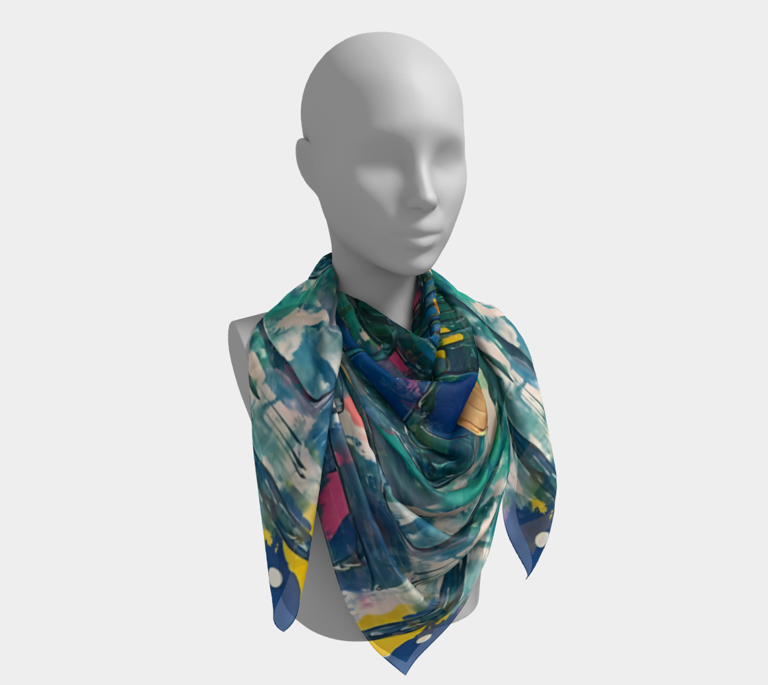 "Water Lilies" Square Scarf (Blue, Green, Yellow)