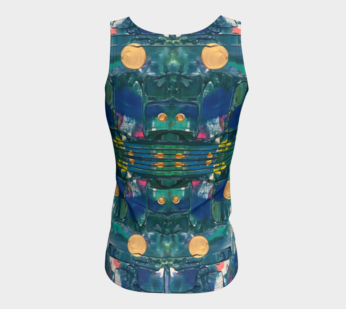 "Water Lilies" Fitted Tank (Aqua, Blue)