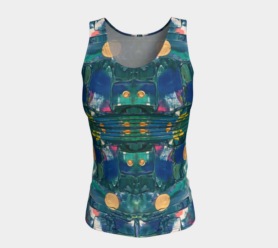 "Water Lilies" Fitted Tank (Aqua, Blue)