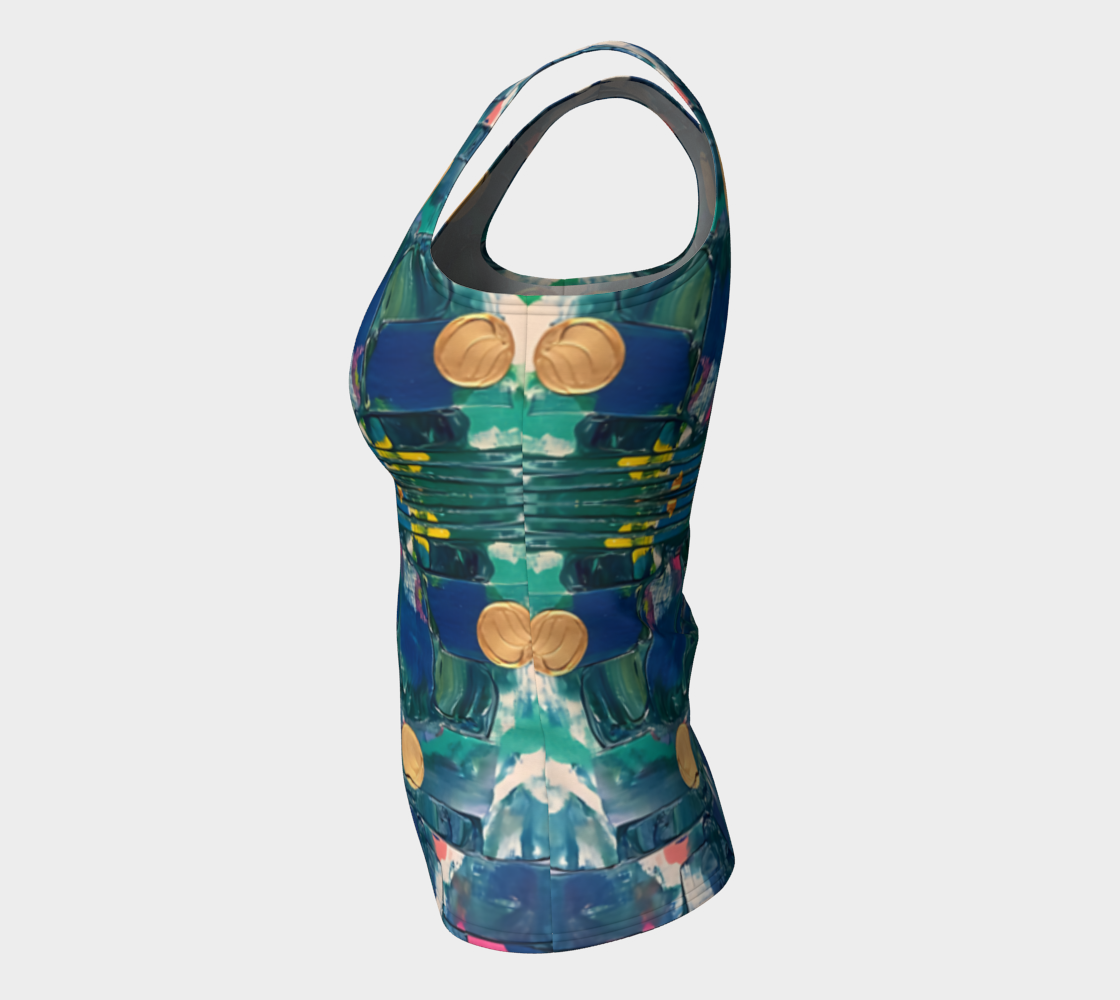 "Water Lilies" Fitted Tank LONG (Aqua, Blue)