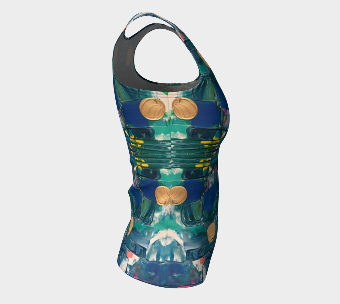 "Water Lilies" Fitted Tank (Aqua, Blue)