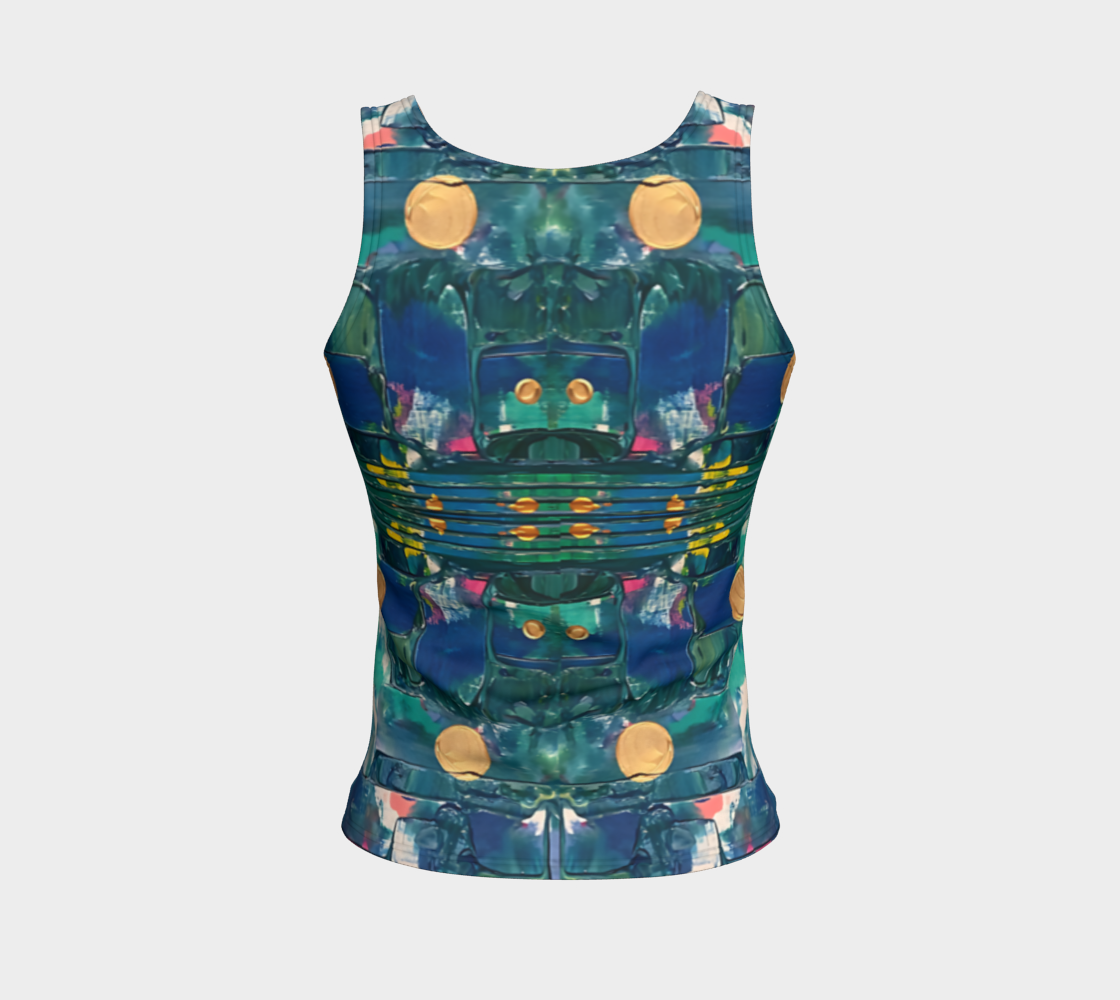 "Water Lilies" Fitted Tank LONG (Aqua, Blue)