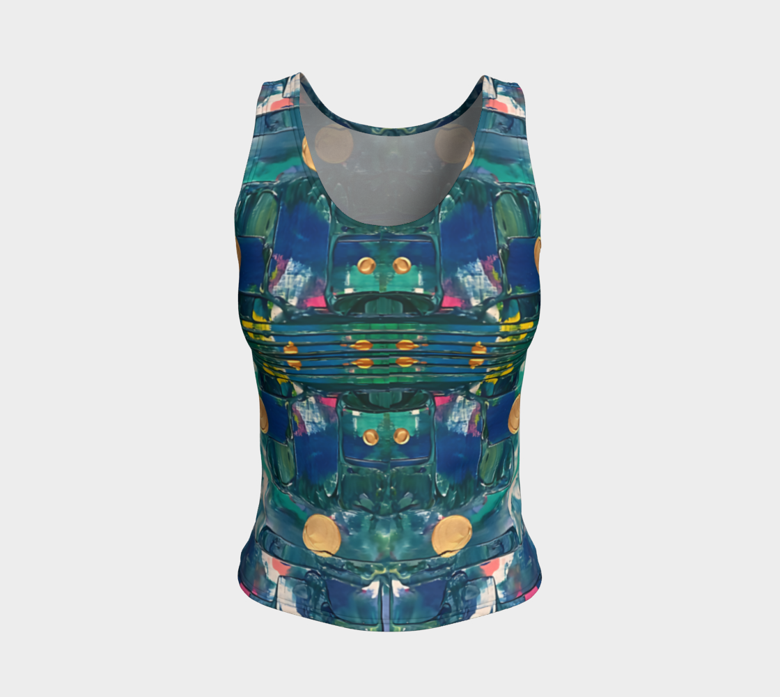 "Water Lilies" Fitted Tank LONG (Aqua, Blue)